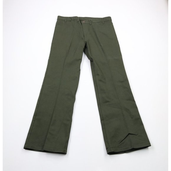 Vintage 70s Streetwear 38x31 Distressed Wide Leg Bell Bottoms Jeans Green USA
